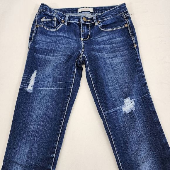 2.1 Denim Skinny Distressed Dark Washed Blue Jeans Women's Size 24 - Picture 5 of 9